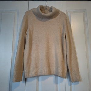 Ricki's Cowl-Neck Box Sweater, Cream with Gold Threading
